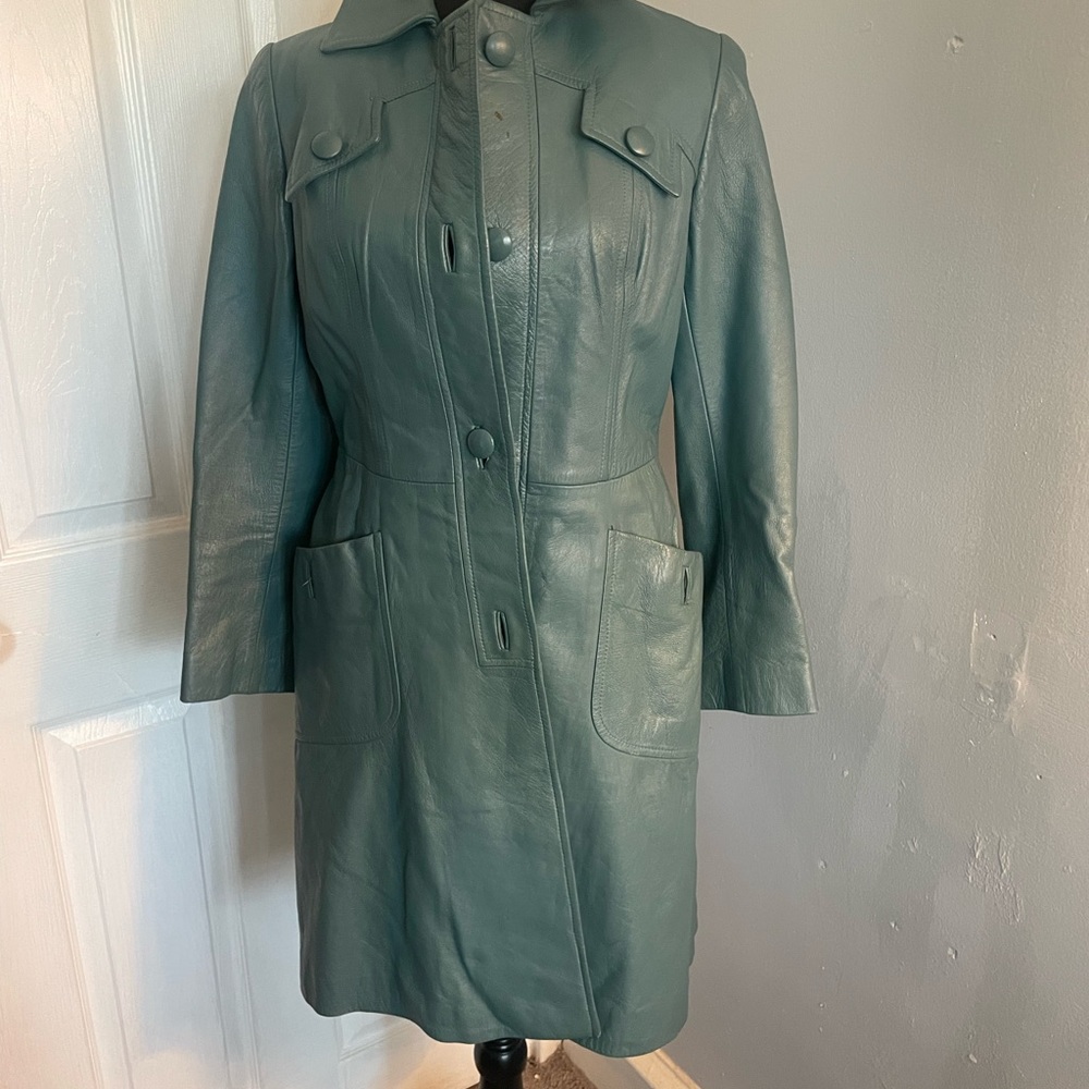 Elegant Teal Leather Coat